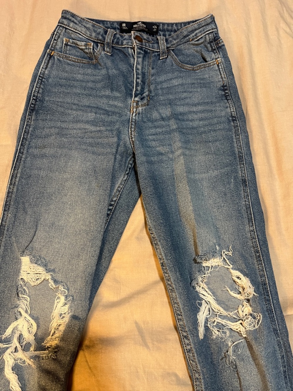 Hollister Light-Medium Blue Distressed Mom Jeans